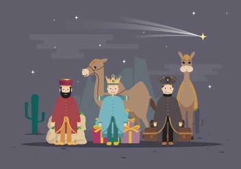 Free Three King with Camel In Desert, Happy Epiphany Day Illustration - Kostenloses vector #430961
