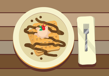 Belgian Waffle With Chocolate And CherryTopping Vector - vector gratuit #431301 