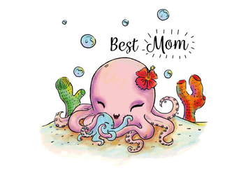 Cute Octopus Mom And Son Hugging Under The Sea Vector - vector gratuit #432651 
