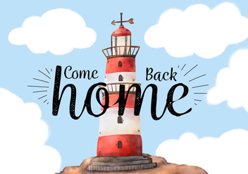 Cute Landscape With Lighthouse And Sky With Clouds - Free vector #433611