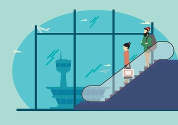 Man And Woman on Escalator In Airport Illustration - Free vector #434221