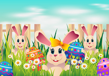 Easter Egg Hunt With Coloring Eggs and Cute Rabbit - vector #434271 gratis