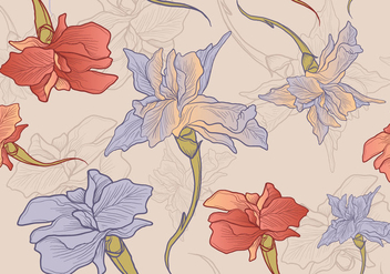 Iris Flower Hand Drawn Seamless Pattern - vector gratuit #434831 