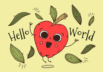 Cute Apple Character Jumping With Leaves With Happy quote - Free vector #435111