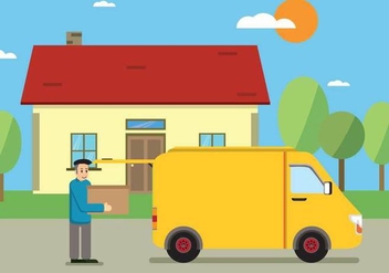 Free Male Worker Carrying Cardboard Boxes In Front Of Van Illustration - бесплатный vector #435511