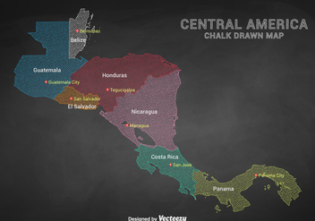 Chalk Drawn Central America Capital Cities Map - бесплатный vector #437881