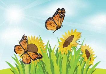 Free Mariposa With SunFlower Garden Illustration - бесплатный vector #439761