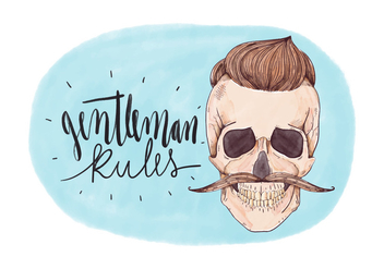 Vintage Skull Man With Moustache And Lettering - vector gratuit #440571 
