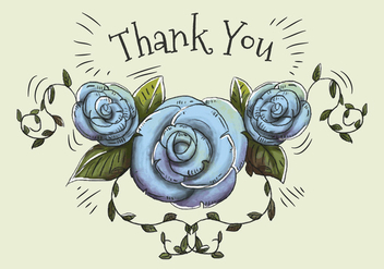 Hand drawn and watercolor illustration of blue roses and leaves to say thank you. - Free vector #440911