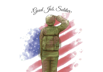 Watercolor American Flag And Veteran American Soldier - vector gratuit #441391 