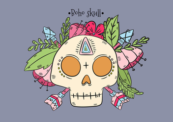 Boho Skull With Leaves And Pink Flowers And Arrows - Free vector #441551