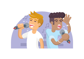 Two Friends Singing Karaoke Illustration - vector gratuit #441891 