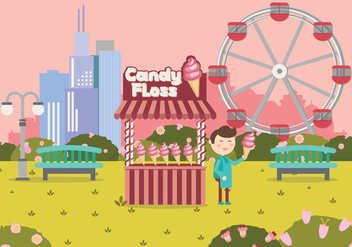 Candy Floss Cart Shop In Playground Vector Illustration - бесплатный vector #442241