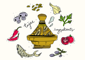 Traditional Tajine Food Ingredients Hand Drawn Vector Illustration - Kostenloses vector #442791
