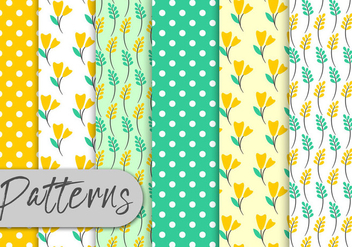 Yellow Mint Floral Pattern Set - Kostenloses vector #443001