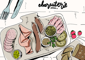 Charcuterie Cooking Ingredient Meat Hand Drawn Vector Illustration - Free vector #443221