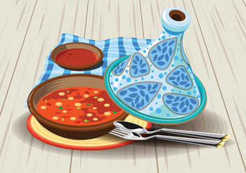 Illustration of Sambal Chicken Tajine Served with Olives, in a Rustic Beautiful Tagine Pot - vector #443461 gratis