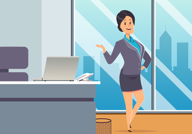 Business Woman At Office Vector - Free vector #444631
