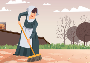 Maid Sweeping Patio Vector - Free vector #445551