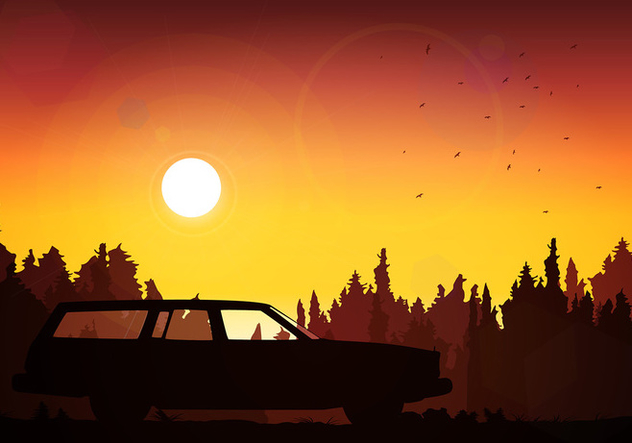 Station Wagon Silhouette Sunset Free Vector - Kostenloses vector #446061