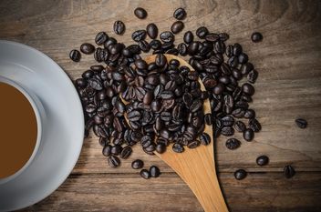 Cup of coffee and roasted coffee beans in spoon - image gratuit #452451 