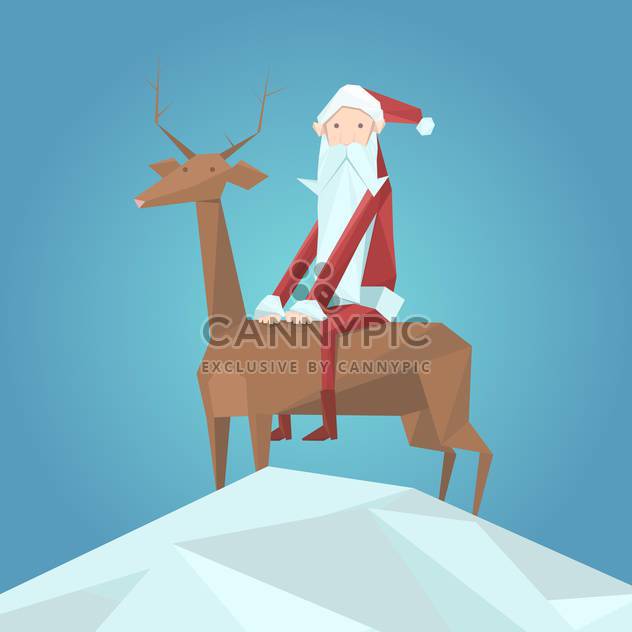 Vector illustration of Santa Claus in red hat sitting on reindeer on blue background - бесплатный vector #125741
