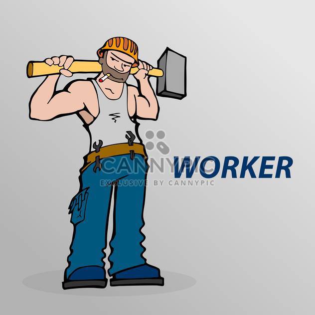 Vector illustration of cartoon worker with cigarette and hammer in hands on grey background - Kostenloses vector #125841