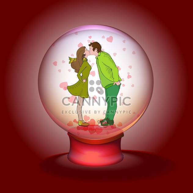kissing couple in magic ball on red background - Free vector #126671
