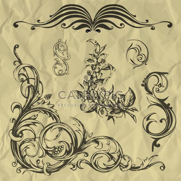 Vector vintage floral elements on crumpled paper - бесплатный vector #127261