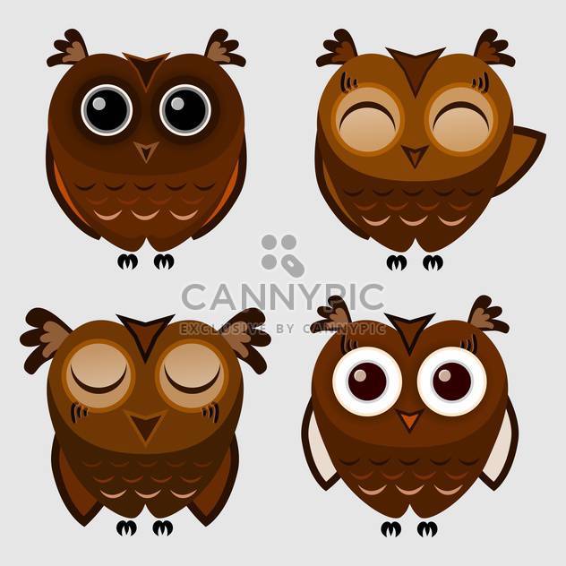 Vector set of cartoon owls on grey background - vector gratuit #127301 