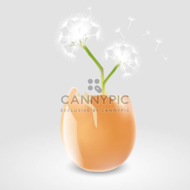 Vector illustration of dandelion in eggshell on grey background - бесплатный vector #127341