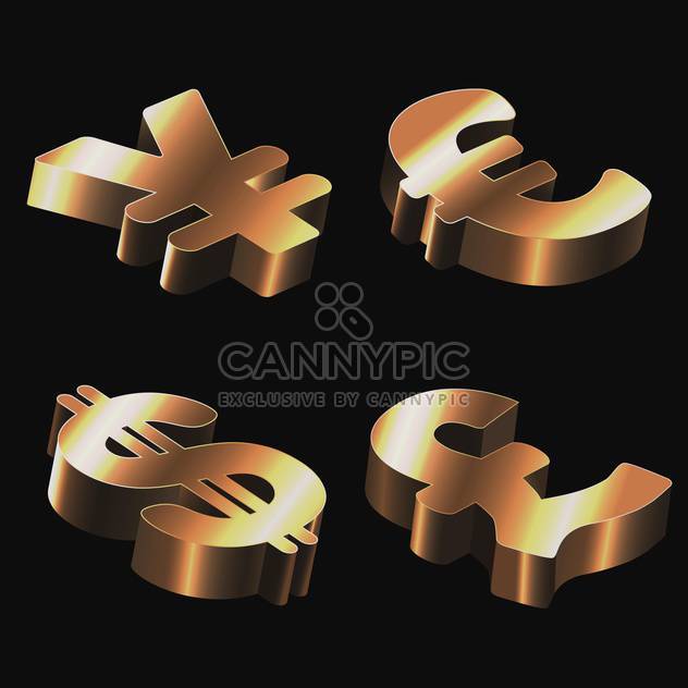 Set of golden signs with dollar, euro, pound sterling and yen on black background - Free vector #128381