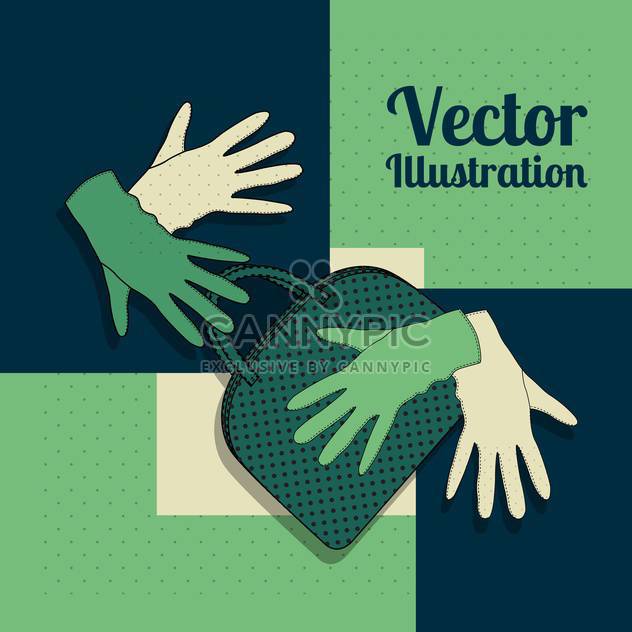 Vector green background with gloves and handbag - vector gratuit #129281 