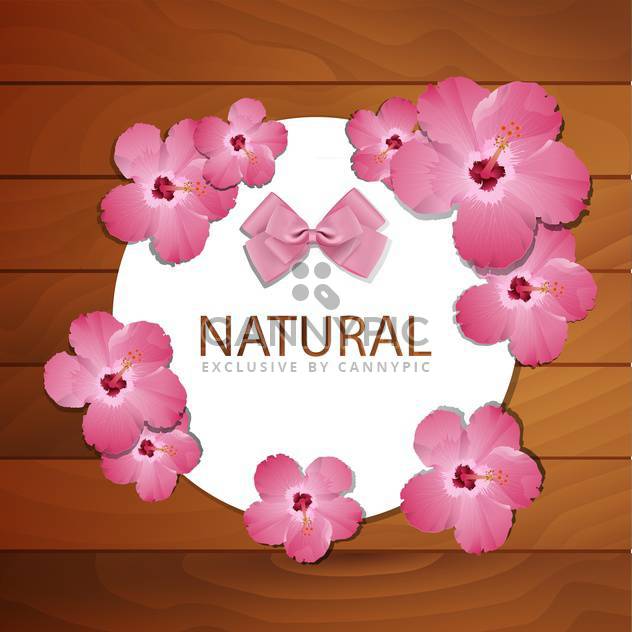 Vector frame with pink spring flowers and bow on wooden background - vector gratuit #129531 