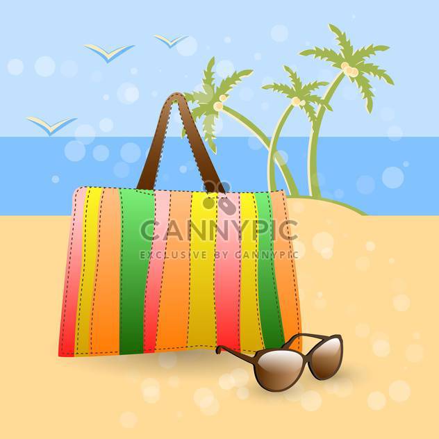 Vector illustration of handbag and sunglasses on summer beach - vector gratuit #129541 