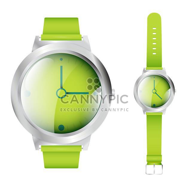 Vector illustration of green wrist watches isolated on white background - vector gratuit #129811 