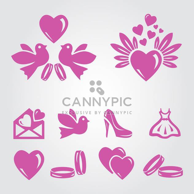 vector illustration set of pink wedding icons on grey background - vector gratuit #130801 