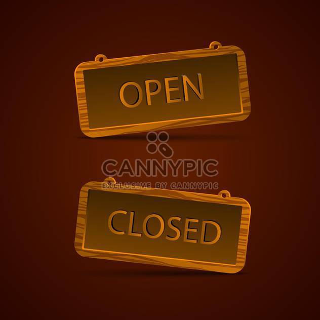 wooden signs with open and closed text on brown background - vector gratuit #130821 
