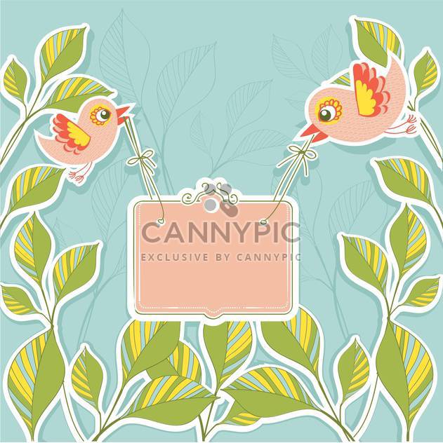 Vector birds holding banner on floral background - vector gratuit #131171 