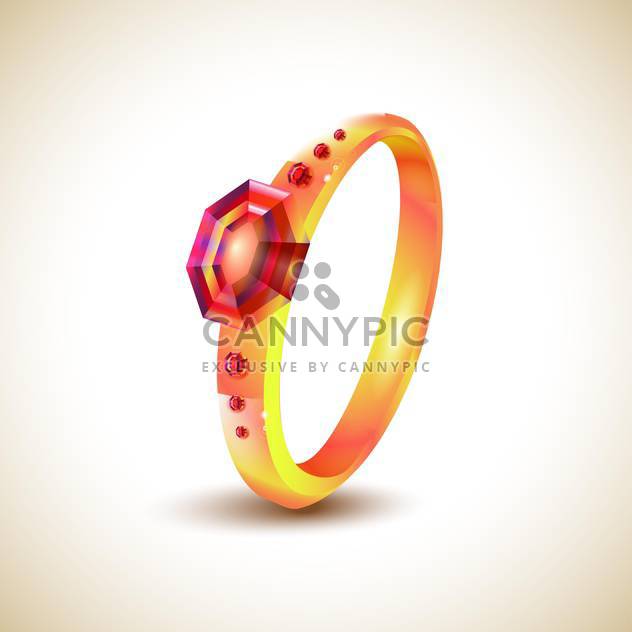 Golden ring with red jewels on light background - Free vector #131311
