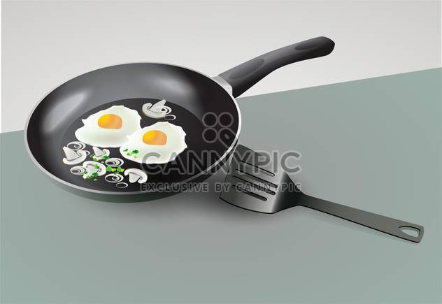 Vector scrambled eggs in skillet standing on the table - Free vector #131821