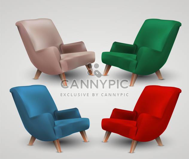Set of four colored armchairs on white background - Free vector #132031