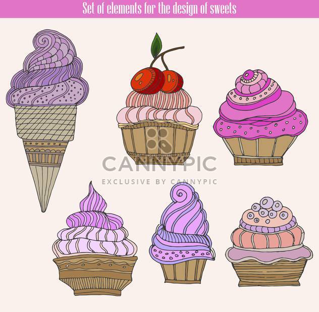 set of sweets and ice cream and cupcakes - vector gratuit #135041 
