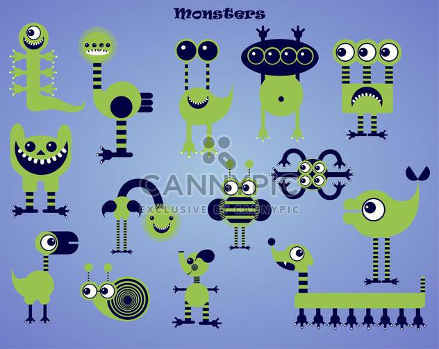 set of green cartoon monsters illustration - vector #135081 gratis