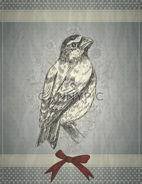 Greeting card retro style with bird and red bow - vector gratuit #135311 
