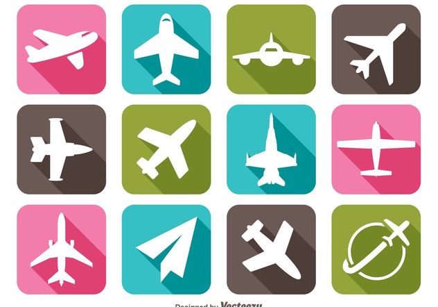 Long Shadow Airplane Icons - Free vector #141961
