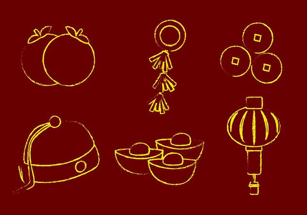 Chalk Drawn Chinese Lunar New Year Vectors - vector gratuit #150201 