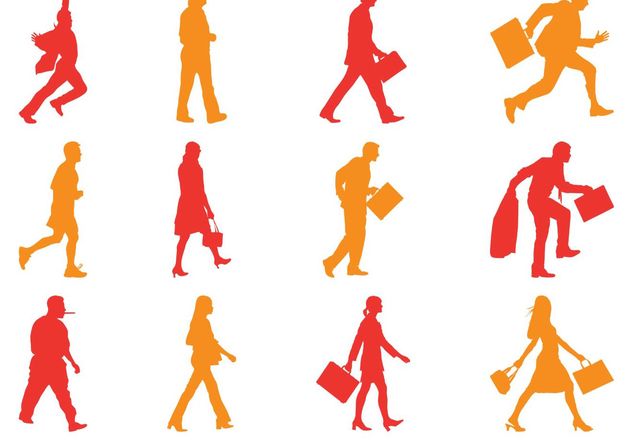 Walking People Silhouettes Pack - Free vector #158011