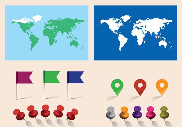 Free Vector World Map With Pins - Free vector #159551