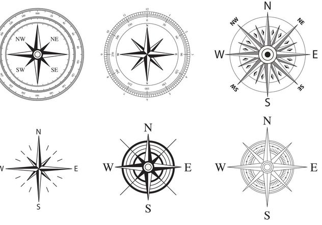 Wind and Nautical Compass Rose Vectors - vector gratuit #159591 